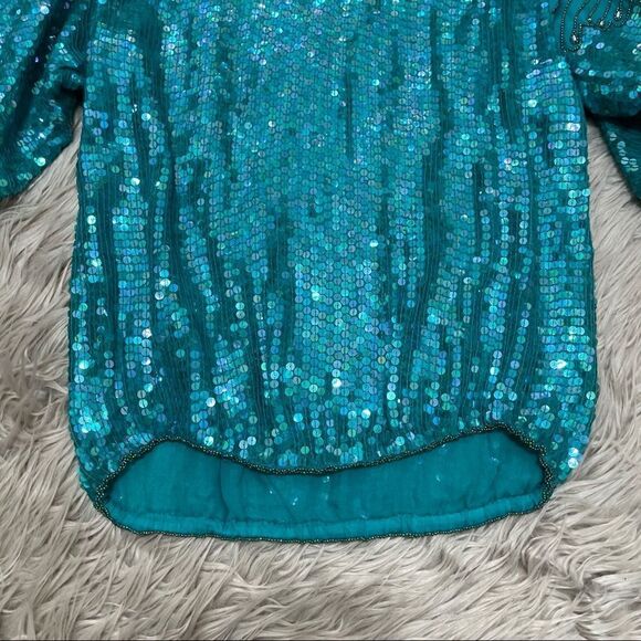 Turquoise beaded sequined blouse   - Picture 8 of 9